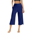 thumbnail image 1 of UJNDER Women's Casual Yoga Capris High Waist Exercise Wide Leg with Pockets Soft Pajama Style Blue XL, 1 of 6
