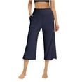 thumbnail image 1 of UJNDER Women's Casual Yoga Capris High Waist Exercise Wide Leg with Pockets Soft Pajama Style Navy S, 1 of 6