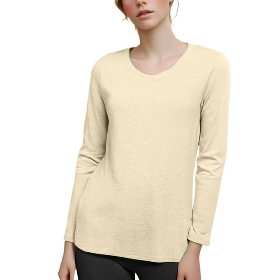 UJNDER Women's Classic V Neck Long Sleeve T Shirts for Women Solid Color Top Casual Comfortable Beige XL