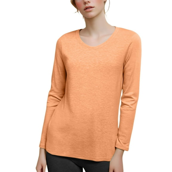 UJNDER Women's Classic V Neck Long Sleeve T Shirts for Women Solid Color Top Casual Comfortable Orange XXL