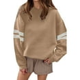 thumbnail image 1 of UJNDER Women's Color Block Drop Shoulder Crewneck Sweatshirt Long Sleeve Loose Fit Autumn Winter Khaki XL, 1 of 4