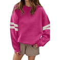thumbnail image 1 of UJNDER Women's Color Block Drop Shoulder Crewneck Sweatshirt Long Sleeve Loose Fit Autumn Winter Pink L, 1 of 4