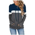 thumbnail image 1 of UJNDER Women's Color Block Pullover Hoodies Patchwork Design Lightweight Casual Comfort Fit Long Sleeve Navy M, 1 of 4