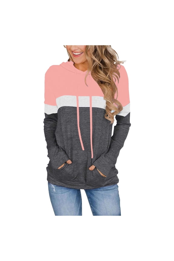Women's Color Block Pullover Hoodies Patchwork Design Lightweight Casual Comfort Fit Long Sleeve Pink XXL