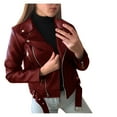 thumbnail image 1 of UJNDER Women's Cool Leather Jacket Long Sleeve Zipper Fitted Coat Fall Short Motorcycle Jacket Wine XXXXL, 1 of 3