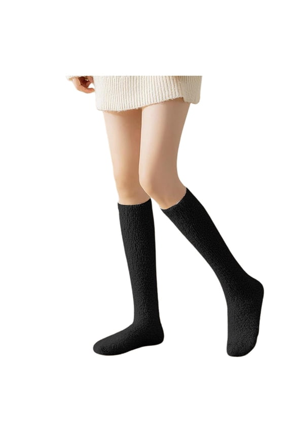 Women's Coral Velvet Calf Socks Autumn Winter Thick Home Sleeping Warm Long Stockings Black
