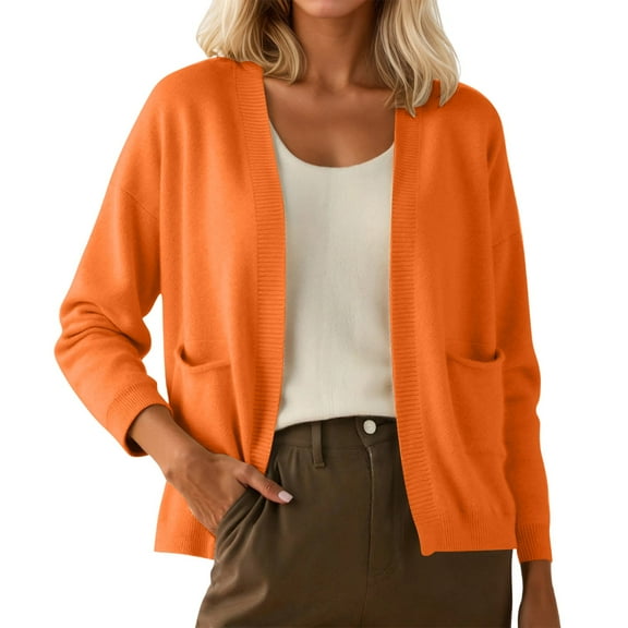 UJNDER Women's Cozy Cardigans Loose Knit Sweaters Stylish Outerwear Warm Layering Coats for Women Orange L
