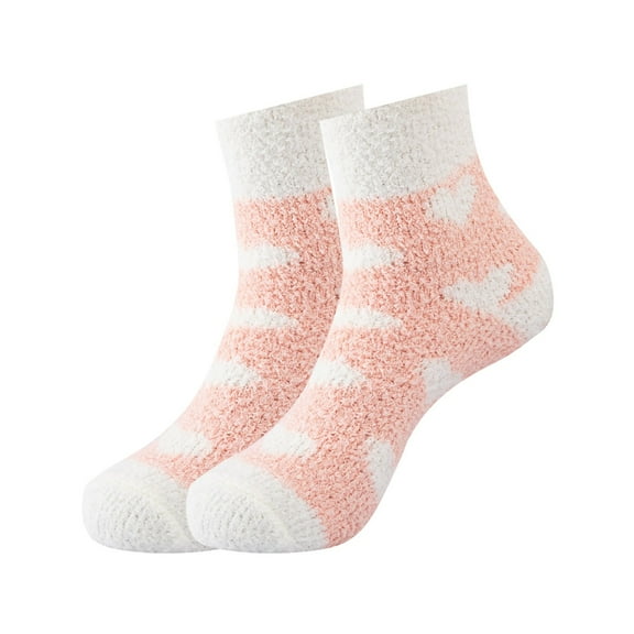 UJNDER Women's Cozy Slipper Socks Lined Non- Bottom with Heart Design Watermelon Red