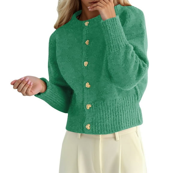 UJNDER Women's Cozy Stylish Cardigans Lightweight Casual Knit Sweaters with Heart Button Cropped Jacket for Women Green One Size