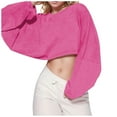 thumbnail image 1 of UJNDER Women's Crew Neck Hoodie Short Sport Base T Shirts for Women Knit Shirt Long Sleeve Top Casual Hot Pink L, 1 of 5