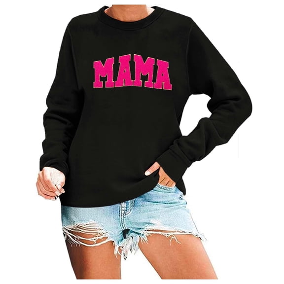 UJNDER Women's Crewneck Sweatshirt Letter Print Drop Shoulder Pullover Long Sleeve Casual Black M