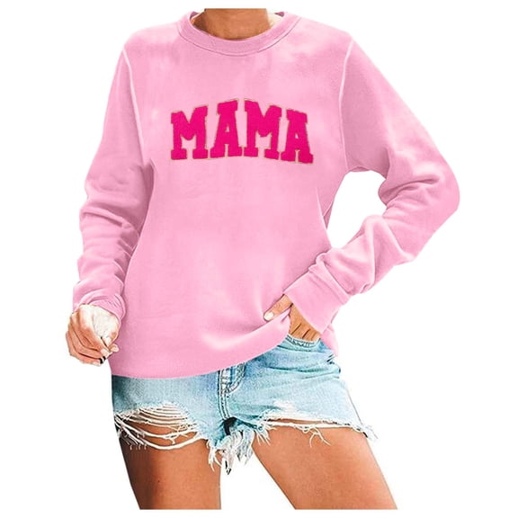 UJNDER Women's Crewneck Sweatshirt Letter Print Drop Shoulder Pullover Long Sleeve Casual Pink L