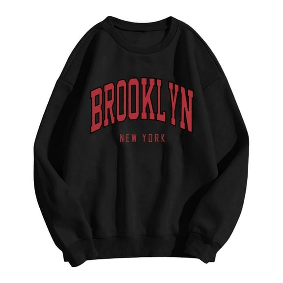 UJNDER Women's Crewneck Sweatshirt Letter Print Pullover Long Sleeve Casual Loose Fit Black L