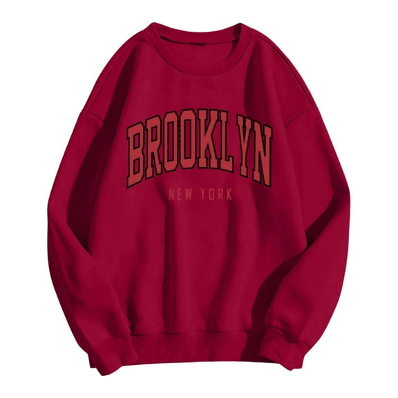 UJNDER Women's Crewneck Sweatshirt Letter Print Pullover Long Sleeve Casual Loose Fit Red M