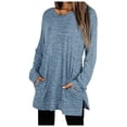 thumbnail image 1 of UJNDER Women's Crewneck Sweatshirt Solid Color Side Split Pocket Pullover Long Sleeve Casual Blue XXL, 1 of 9