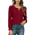 thumbnail image 1 of UJNDER Women's Dressy Casual Long Sleeve Shirts V Neck Chiffon Blouses for Fall Outfits and Everyday Wear RD2 Red, 1 of 5
