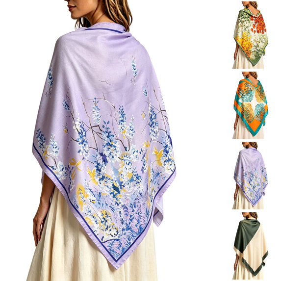 UJNDER Women's Elegant Silk-like Blend Print Scarf Lightweight Sheer Cover Up Shawl for Adult Daily Wear and Occasions Scarf for Women,Purple_003,One Size