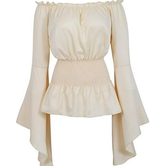 UJNDER Women's Elegant Top Long Sleeve Boho Blouse Top Plus Size Tops for Women Gothic Ruffle Shirt WH2 XXL