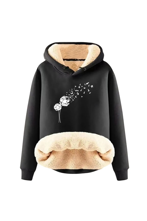 Women's English Letters Hooded Sweatshirt Jacket Autumn Winter Lined Lamb Wool Black XXXXL