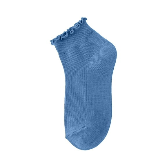 UJNDER Women's Fashion Crew Socks Solid Color Socks with Lace Trim Cute Ankle Socks Blue