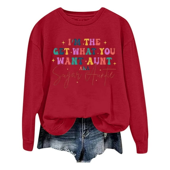 UJNDER Women's Fashion Letter Print Crewneck Sweatshirt Long Sleeve Solid Color Casual Loose Fit Pullover Sweatshirts for Women Red XXL