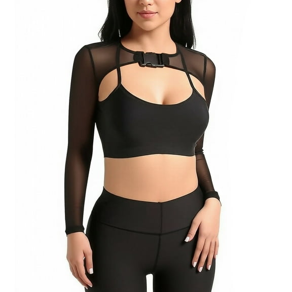 UJNDER Women's Fashion See Through Mesh Crop Top Transparent Front Opening Shawl Elegant Cardigan 01-Black