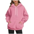 thumbnail image 1 of UJNDER Women's Fashion Solid Color Hooded Sweatshirt Long Sleeve Casual Top Pink XXL, 1 of 3