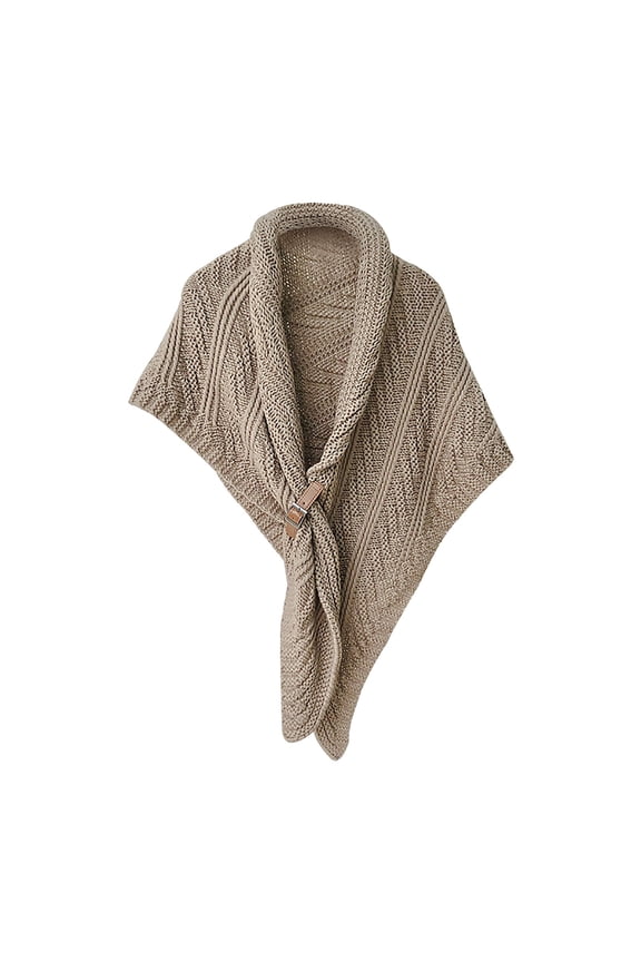 Women's Fashion Solid Hollow Out Leather Buckle Big Triangle Cape Cloak Warm Decorative Scarf Khaki