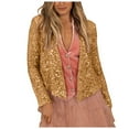 thumbnail image 1 of UJNDER Women's Fashion Solid Sequined Short Casual Coat Cardigan Top for Party Fall Outfits and Glamour Gold XXL, 1 of 9