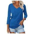 thumbnail image 1 of UJNDER Women's Fashionable Casual V Neck Slim Fit Long Sleeve Base Shirt Printed Top Round Neck T Shirts for Women Blue M, 1 of 4