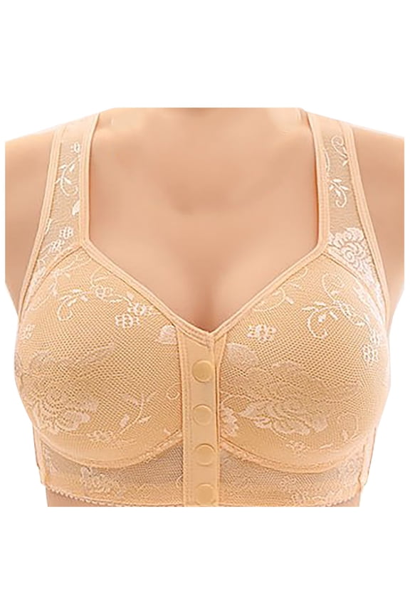 Women's Front Button Non Underwire Plus Size Vest Push up Bras Womens Bras Beige 50