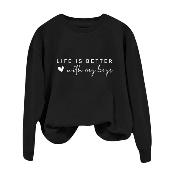 UJNDER Women's Funny Mom Life Print Crewneck Sweatshirt Long Sleeve Pullover Black M