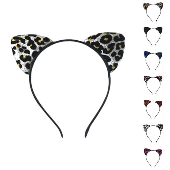 UJNDER Women's Glitter Leopard Print Cat Ear Japanese Style Headband for Cosplay Party Daily Headbands for Women,Silver,One Size