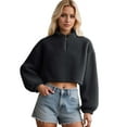 thumbnail image 1 of UJNDER Women's Half High Neck Zip Up Cropped Sweatshirt Long Sleeve Soft Warm Casual Black S, 1 of 4