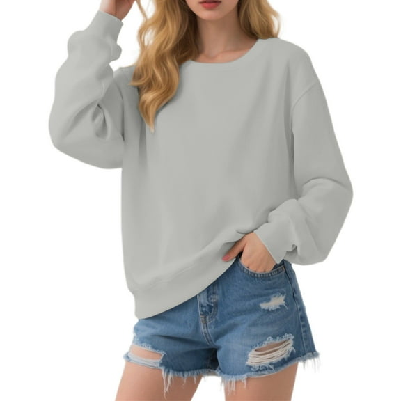 UJNDER Women's Heavyweight Oversized Crewneck Sweatshirt Contrast Panel Pullover Casual Streetwear Light Gray XS