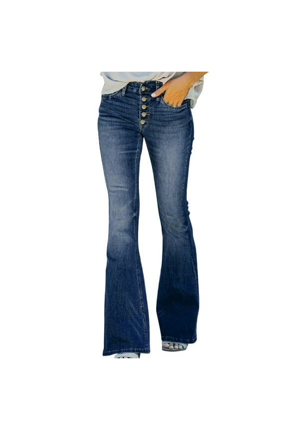 Women's High Waisted Bootcut Jeans Stretch Flare Leg with Pockets Denim Trousers Blue M