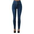 thumbnail image 1 of UJNDER Women's High Waisted Skinny Jeans Stretch Denim with Four Button Fly Slim Fit Style Dark Blue S, 1 of 7