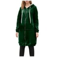 thumbnail image 1 of UJNDER Women's Hooded Sweatshirt Solid Color Drawstring Long Zipper Pocket Jacket Style Pullover Winter Dark Green M, 1 of 9