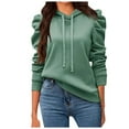 thumbnail image 1 of UJNDER Women's Hooded Sweatshirt Solid Color Drawstring Puff Sleeve Pullover Long Sleeve Casual Winter Light Green L, 1 of 6