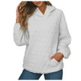 thumbnail image 1 of UJNDER Women's Hooded Sweatshirt Solid Color Quilted Pocket Pullover Long Sleeve Casual Fall White L, 1 of 6