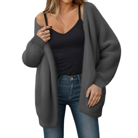 UJNDER Women's Knit Cardigan Long Sleeve Soft Open Front for Cozy Fall Winter Casual Comfort and Mid Length Sweater Grey One Size