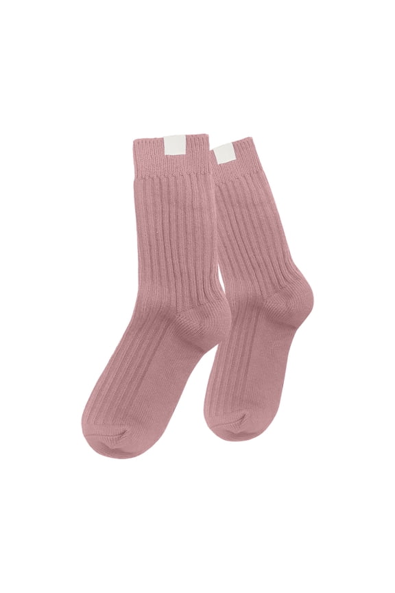Women's Knit Stockings Solid Color Textile Label Stackable Crew Socks Pink