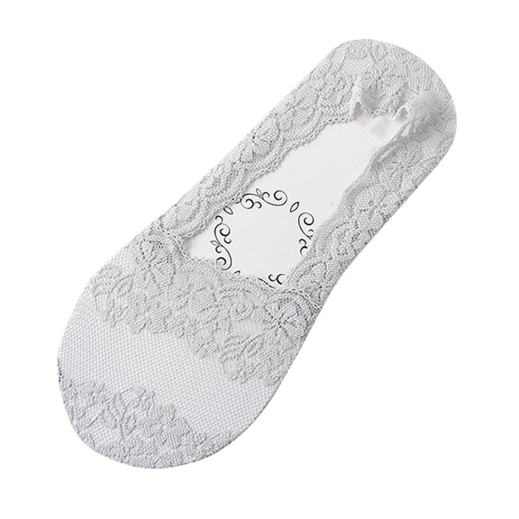 UJNDER Women's Lace Ankle Socks Fashion Low Cut Mesh Breathable Socks with Grip for Casual Wear Grey