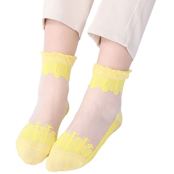 UJNDER Women's Lace Socks Low Cut Dress Ankle Boat Socks for Women Fashion Wear Yellow