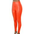 thumbnail image 1 of UJNDER Women's Leather Leggings High Waisted Stretch Pleather Tight Pants with Zipper Orange S, 1 of 5