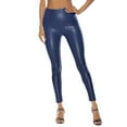 thumbnail image 1 of UJNDER Women's Leather Leggings Stretch High Waisted Pleather PU Pants Warm Winter Style Navy XXL, 1 of 9