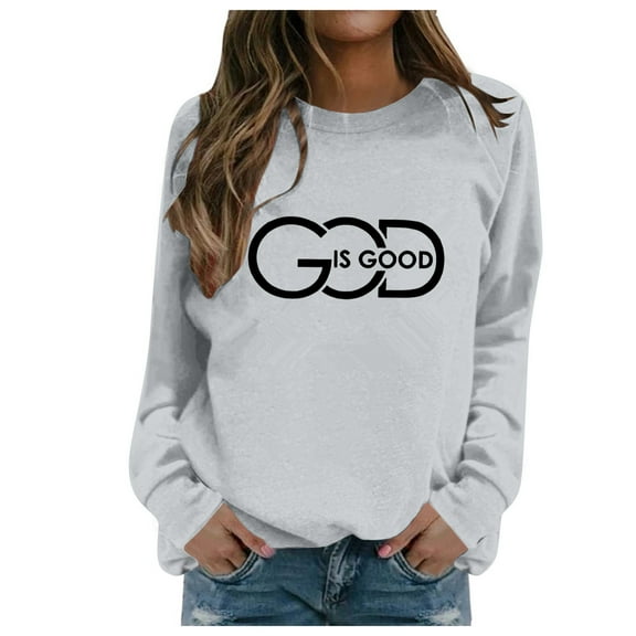 UJNDER Women's Letter Print Crewneck Sweatshirt Long Sleeve Oversized Casual Pullover Fall Winter Sweatshirt for Women Light Gray L