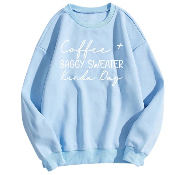 UJNDER Women's Letter Print Crewneck Sweatshirt Long Sleeve Pullover Casual Light Blue XXXL