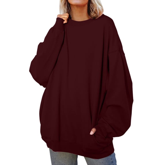 UJNDER Women's Letter Print Crewneck Sweatshirt Long Sleeve with Pocket Pullover for Skateboard Street Style Comfort Wine XXL