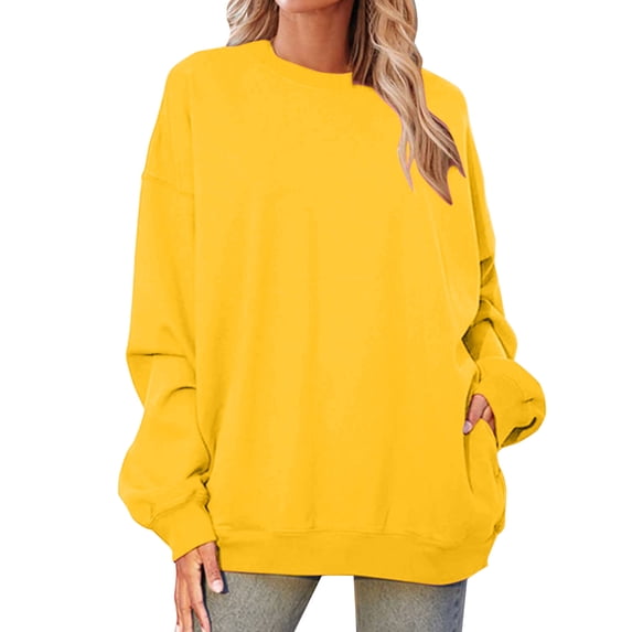 UJNDER Women's Letter Print Crewneck Sweatshirt Long Sleeve with Pocket Pullover for Skateboard Street Style Comfort Yellow M